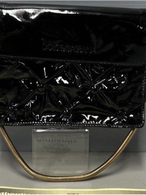 Dolce & Gabbana Black Patent Quilted Wristlet With Gold Chain